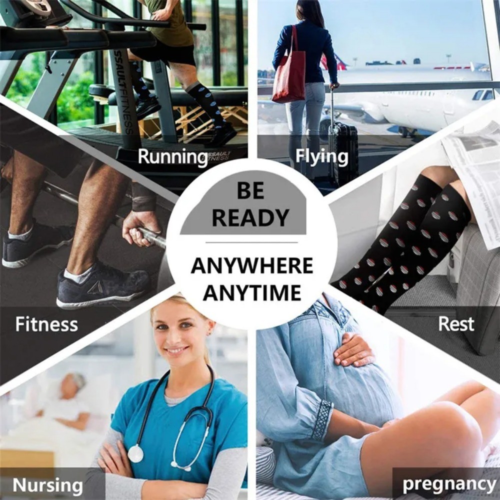 3/4/6 Pairs Compression Socks Knee High 30MmHg Medical Nursing Fitness Socks
