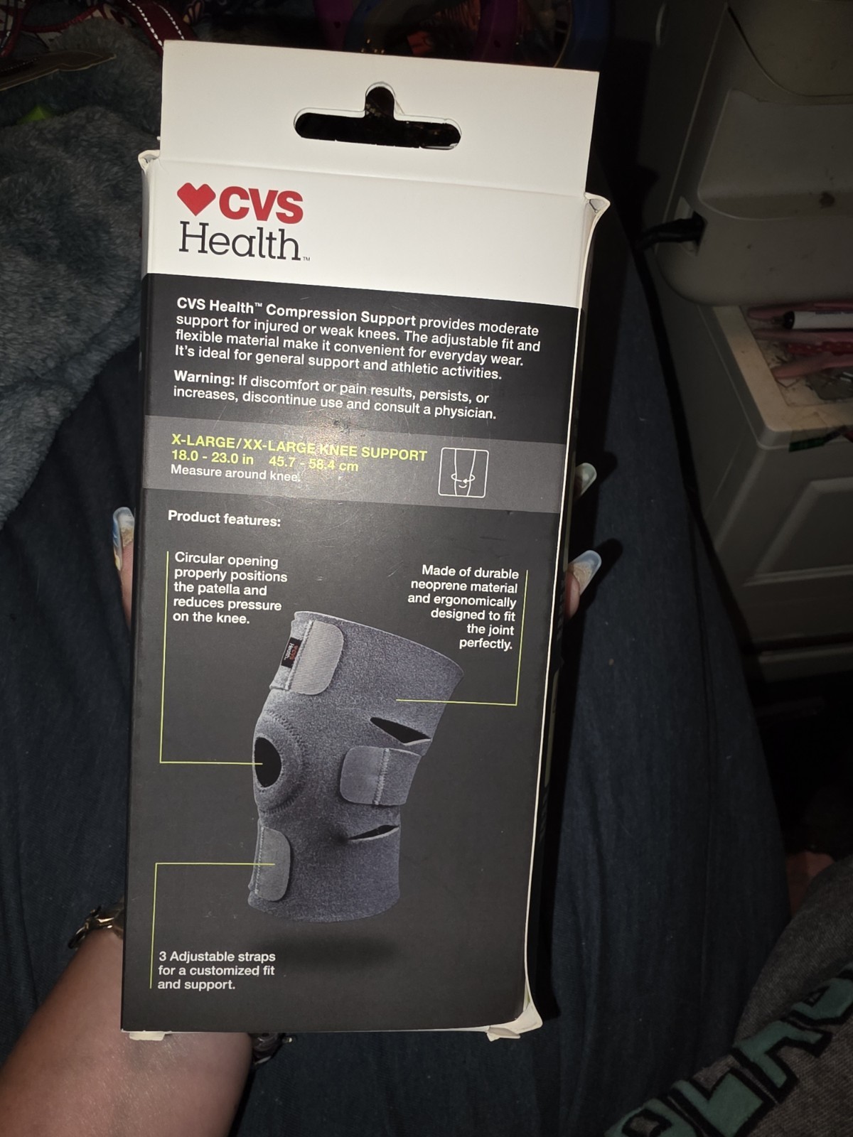 CVS Health Adjustable Neoprene Compression Knee Support Brace Gray XL/XXL