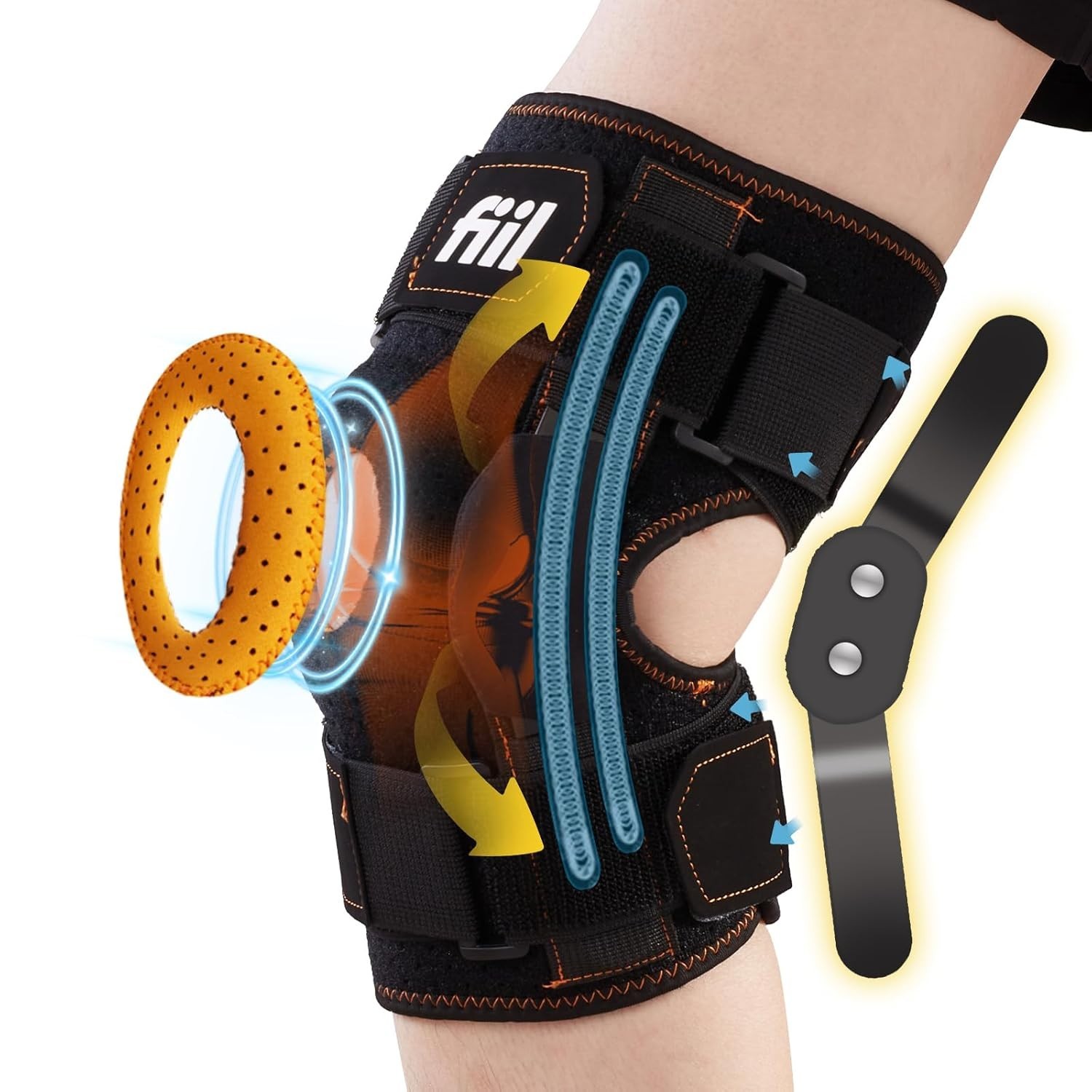 FIIL Adjustable Compression Knee Brace Removable Side Stabilizers and Gel Pads,M