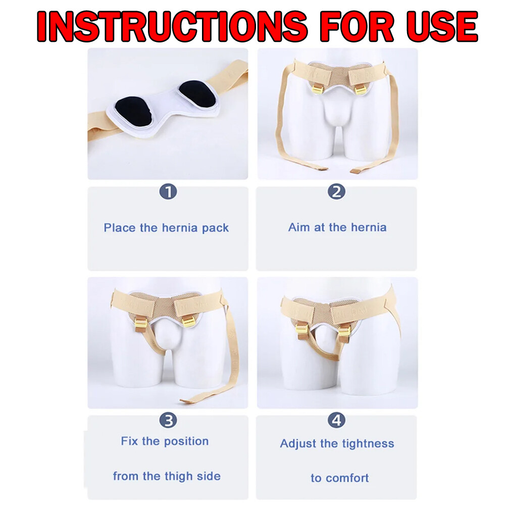 Inguinal Hernia Support Belt Double Adjustable with 4 Removable Compression Pad