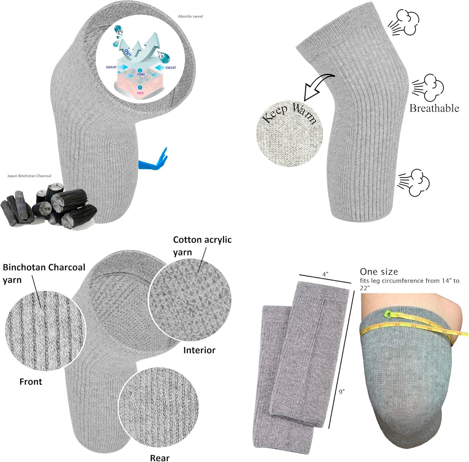 Elastic Cotton Knee Warmers, Knee Sleeves for Men and Women – Circulation Suppor
