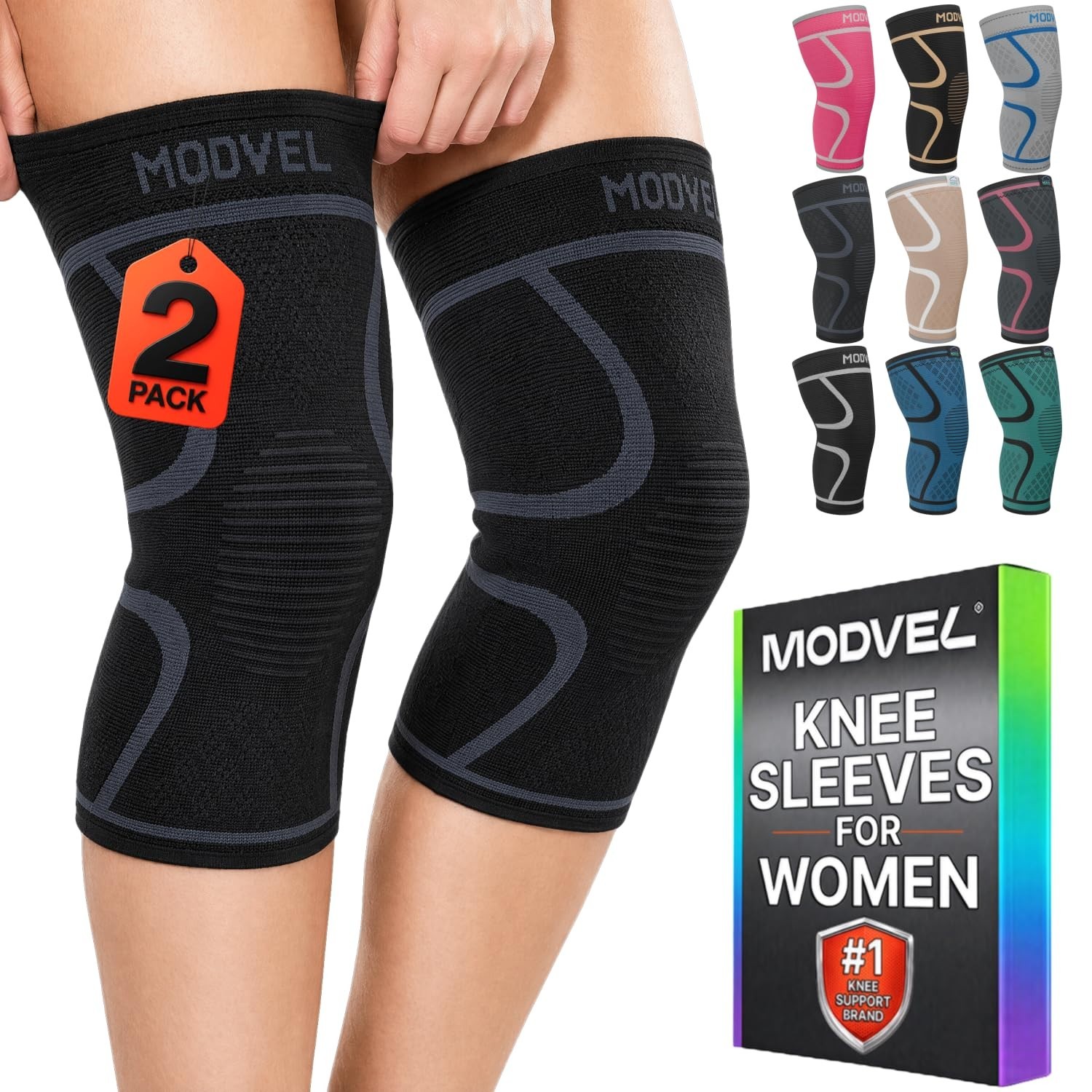 2 Pack Knee Brace for Women – Compression Sleeves for Pain Relief & Support