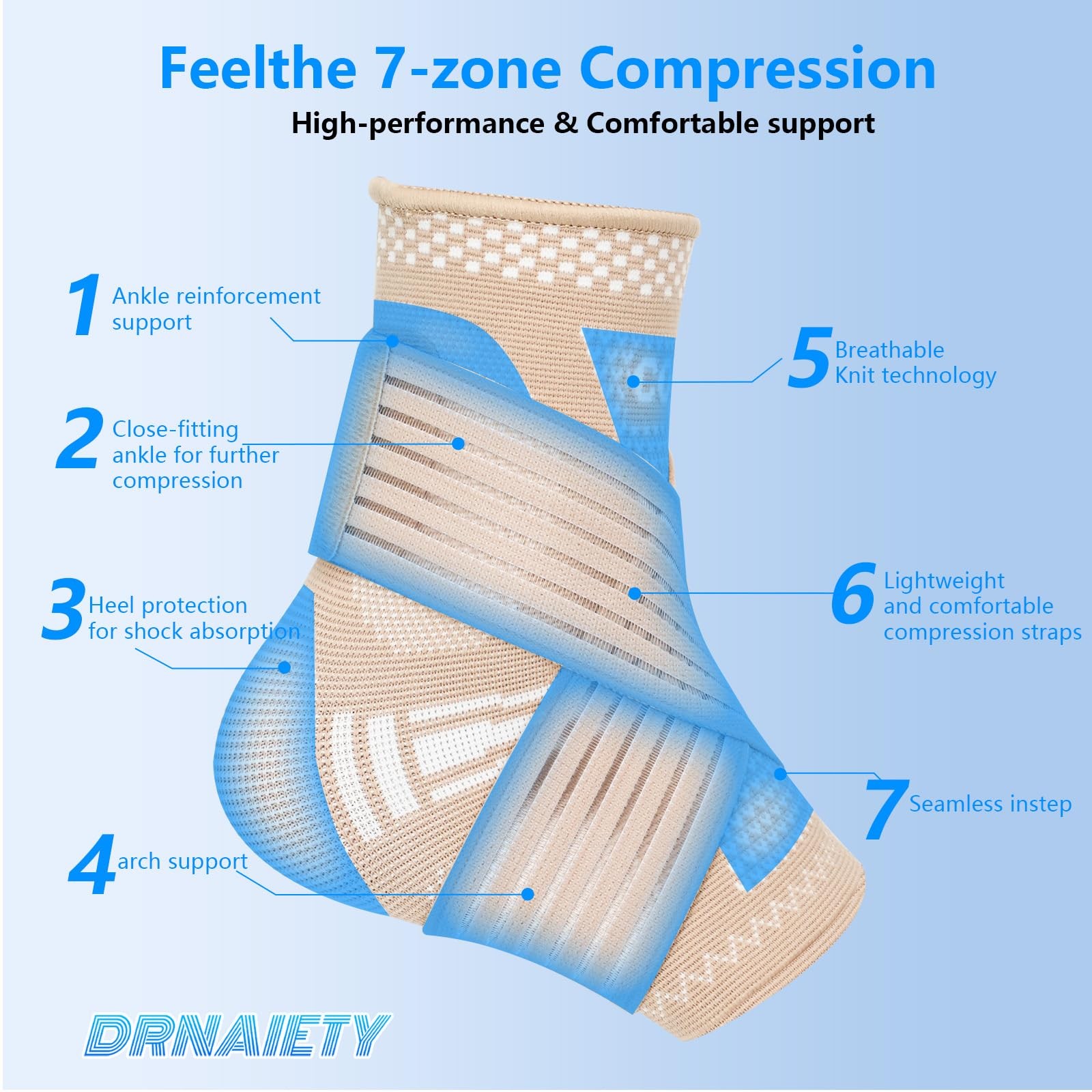 DRNAIETY Copper Ankle Brace for Men & Women – 1 Pair Large, Skin Tone