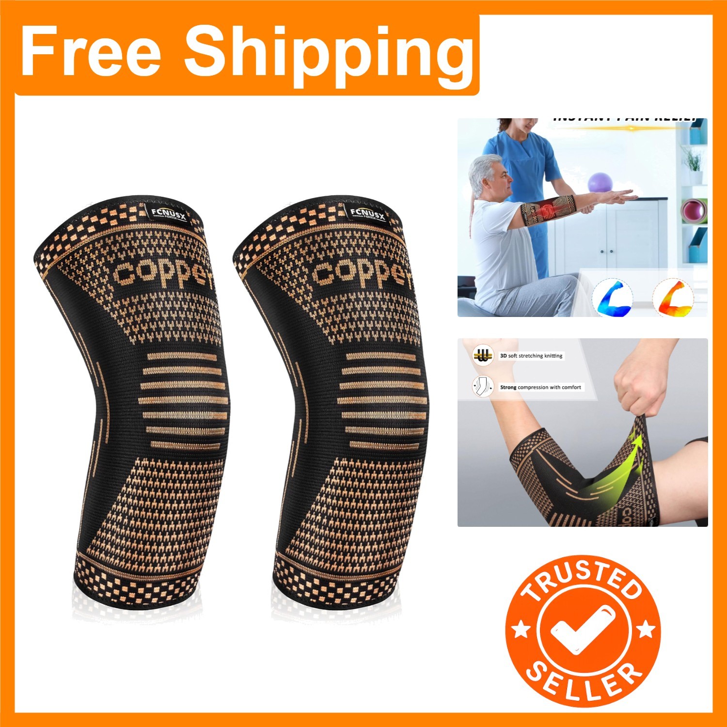Lightweight Copper Compression Elbow Sleeves – Instant Pain Relief for Sports