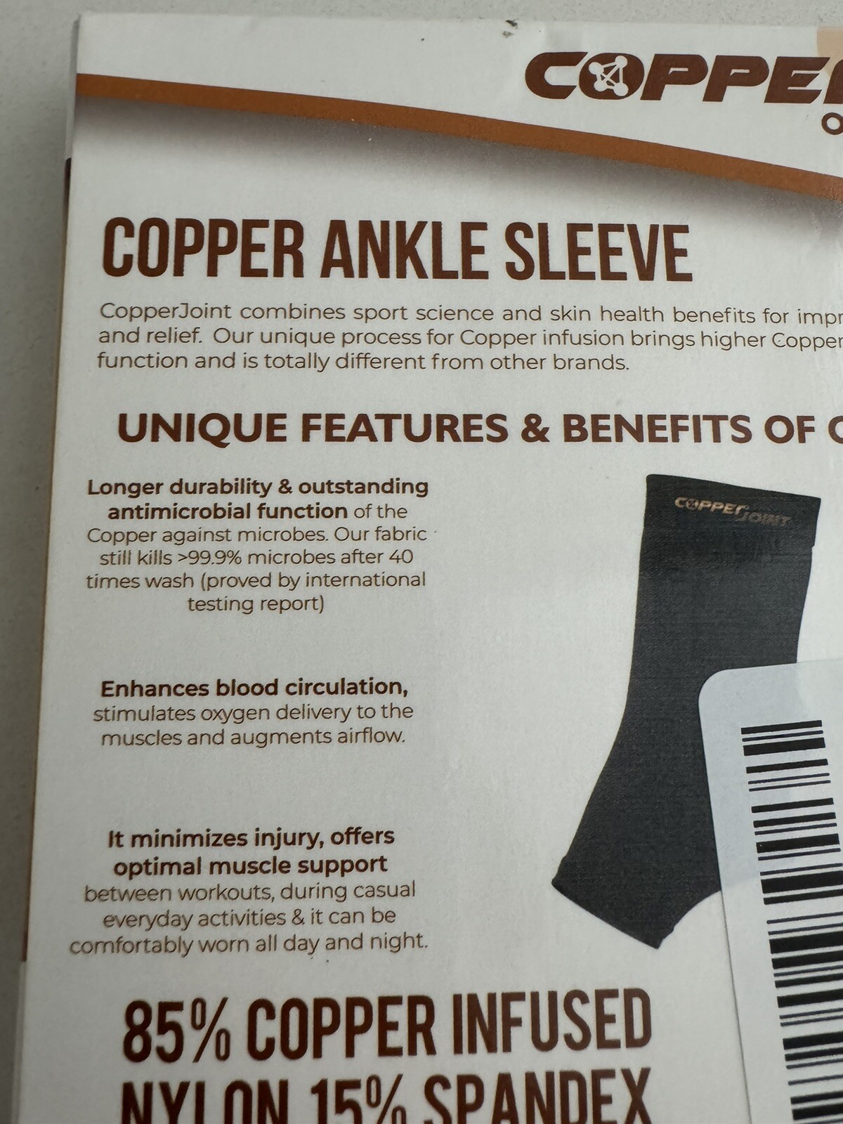 Compression Ankle Sleeve Copper Infused High Performance Breathable sz Medium