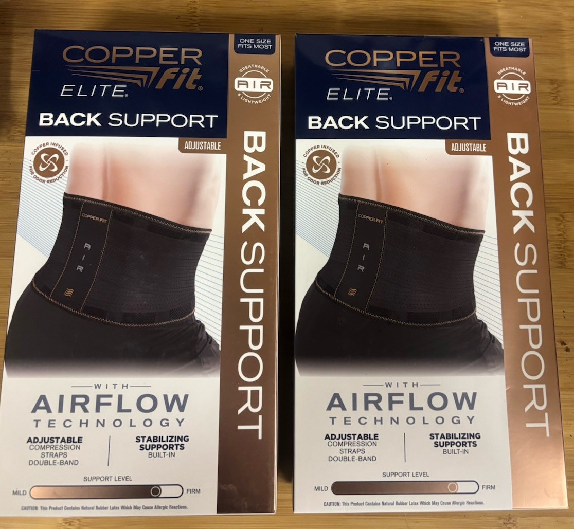 2 New Copper Fit Elite Air Back Support Brace with Airflow Technology Adjustable