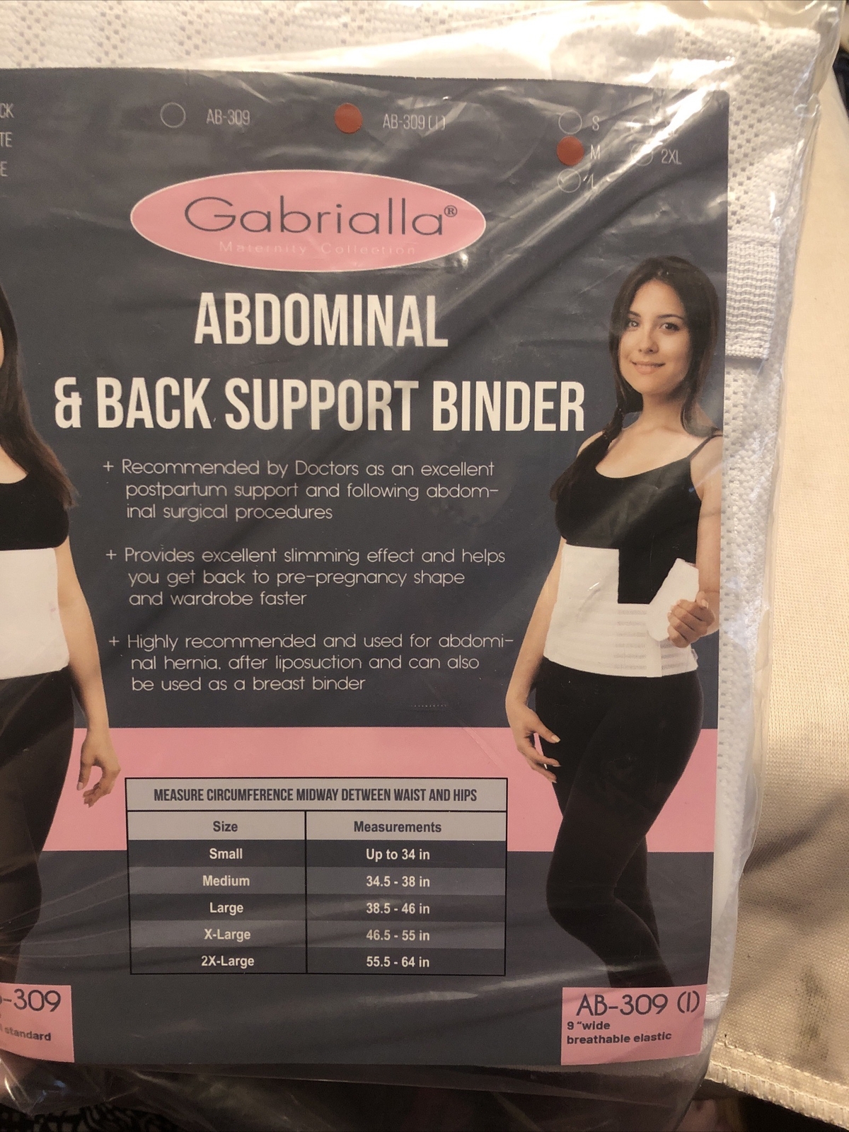 Gabriella Abdominal Back Support Binder AB 309 9” Wide Breathable Elastics Med
