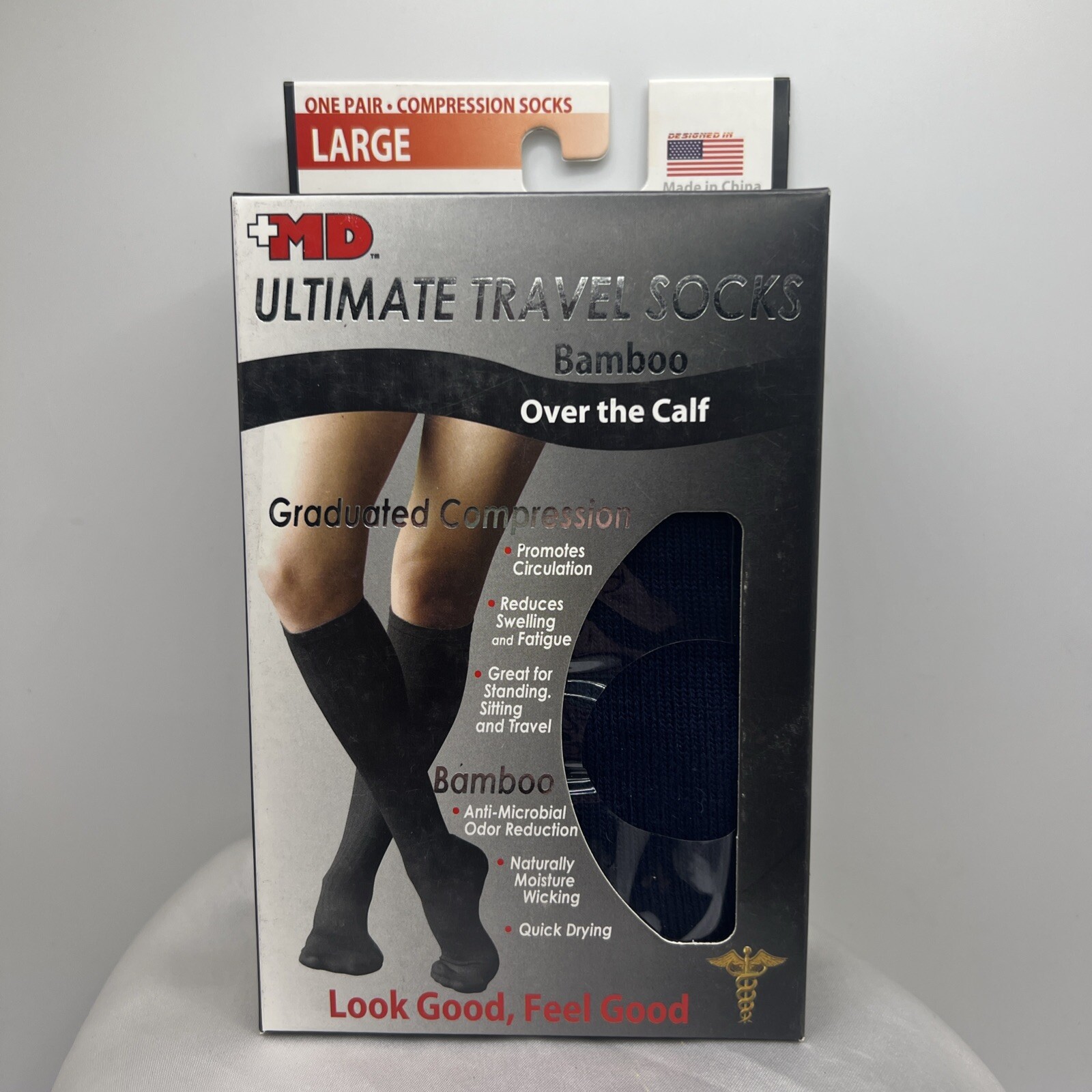 +MD plusMD Ultimate Travel Socks Bamboo Over the Calf Graduation Compression Nav