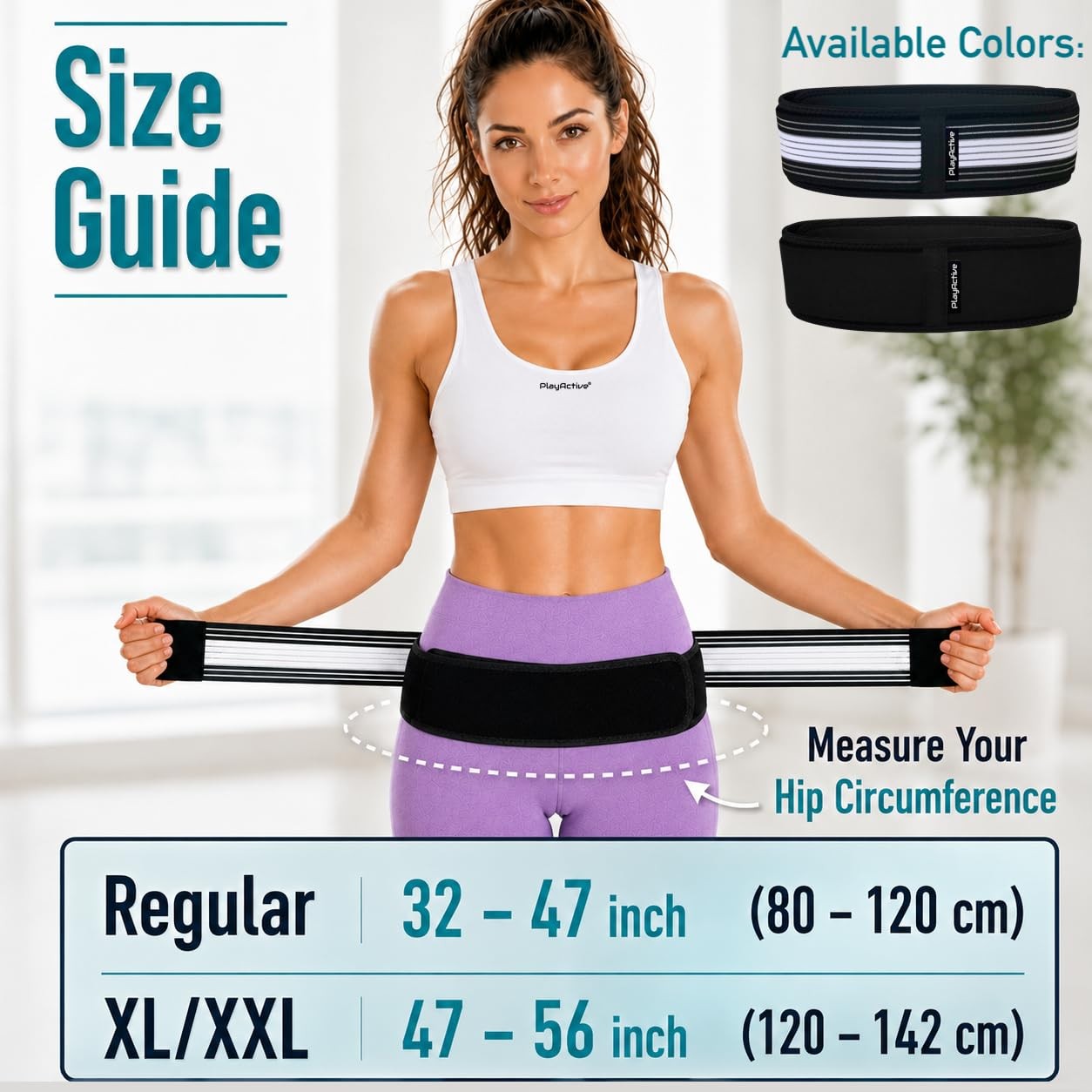 PlayActive Sacroiliac SI Joint REGULAR (Hip Size 32-47 inch), Black & White