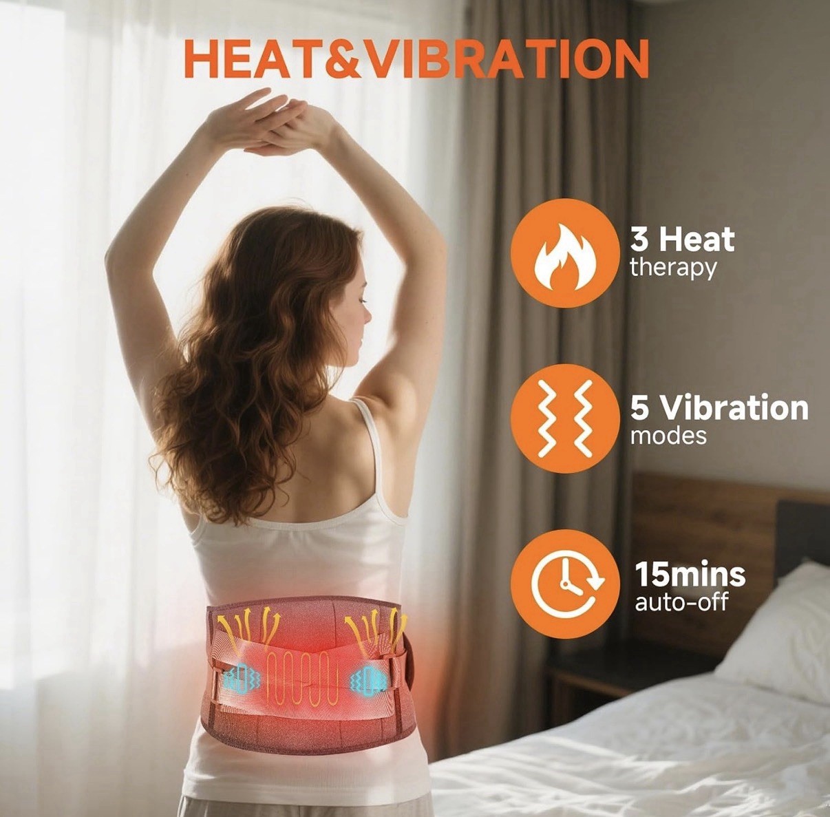 Cordless Heated Back Brace Massager Vibration Wrap Lumbar Support Belt Massage