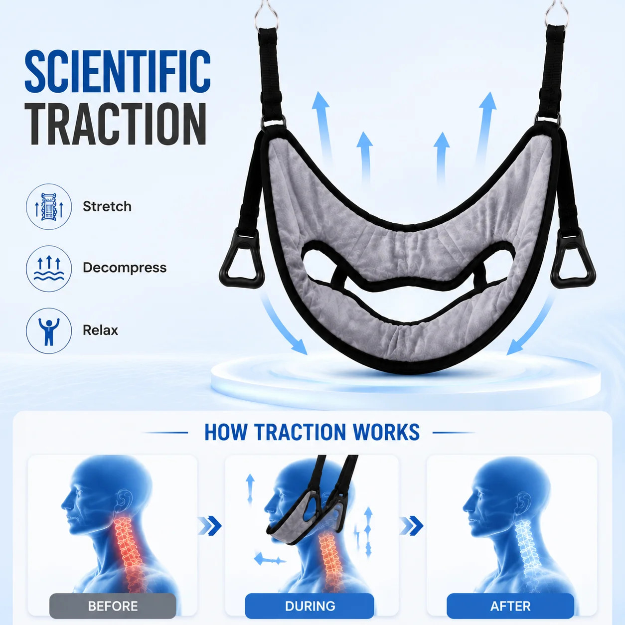 Cervical Traction Sling Neck Traction Harness with Metal Hooks Pull Rings