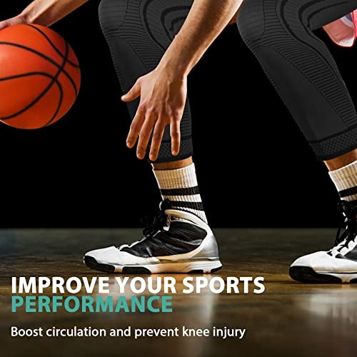 2 Pack Full Leg Compression Sleeves for Men And Women Long Knee Large Black
