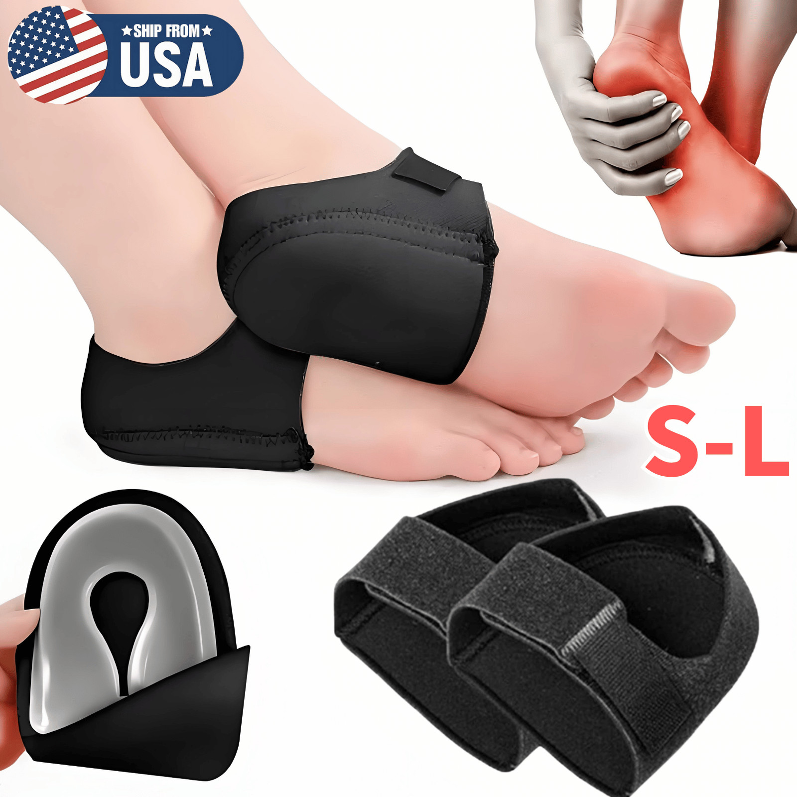 2PCS Plantar Fasciitis Relief Heel Cups for Foot Pain Relief Elastic Gel Pads US