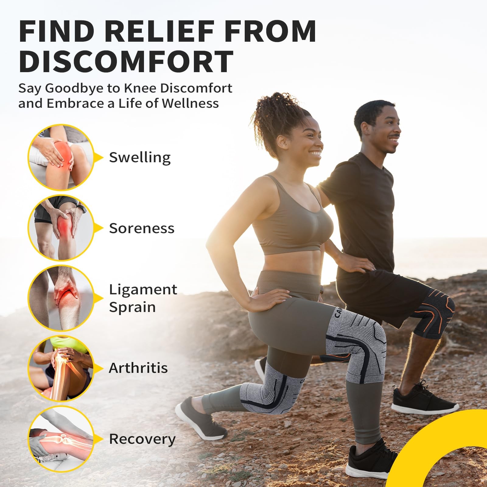 CAMBIVO 2 Pack Knee Brace for Women & Men, Compression Sleeves Medium, Black