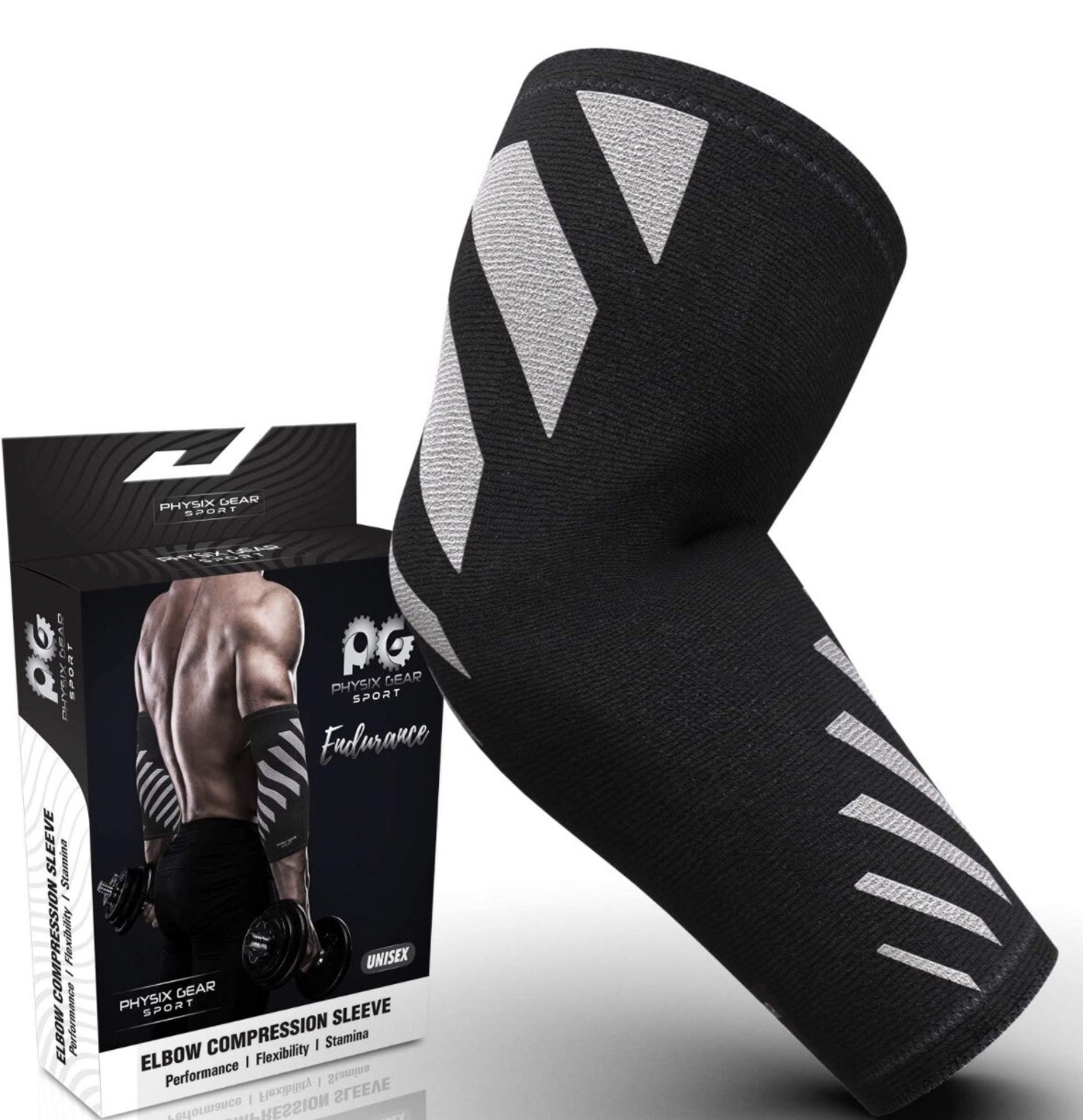 Physix Gear Sport Compression Elbow Sleeve Support Brace Black/Tan OPEN BOX