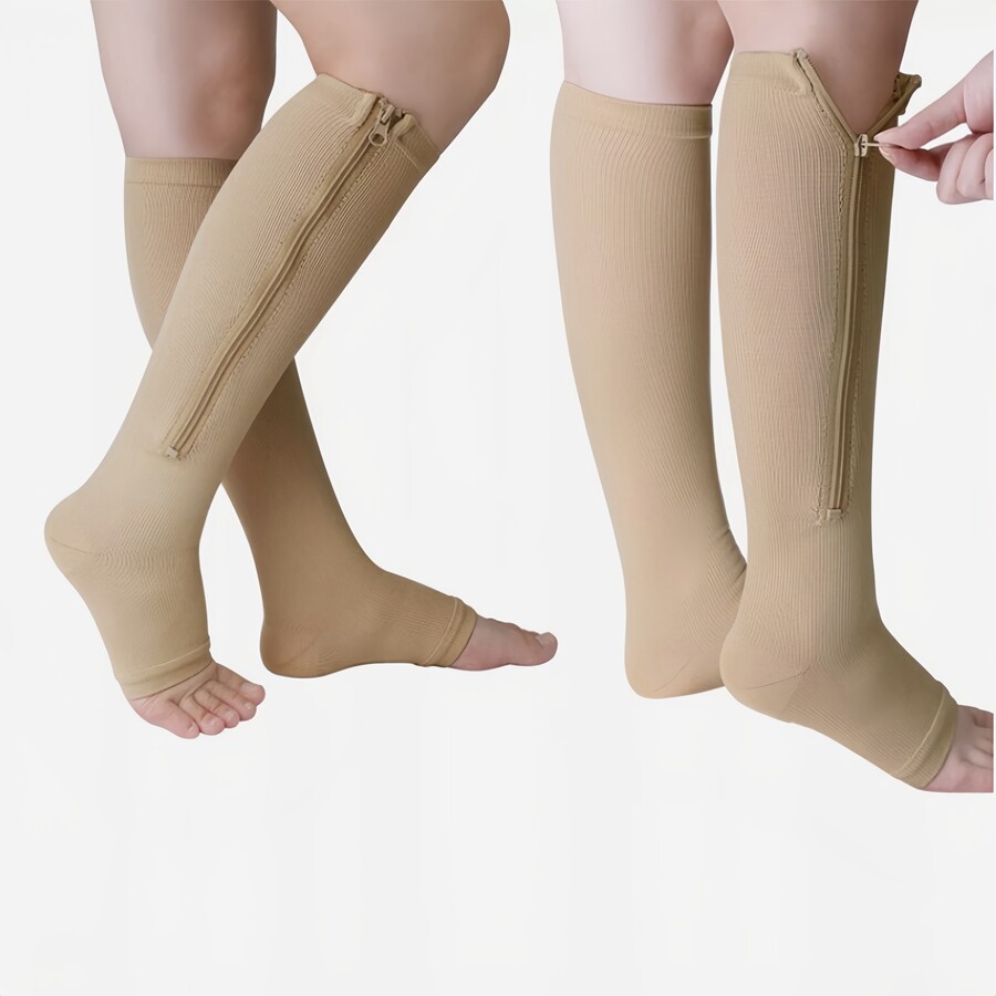 1/3Pk Zipper Open Toe Compression Stocking 20-30mmHg Calf Leg Ankle Support Sock