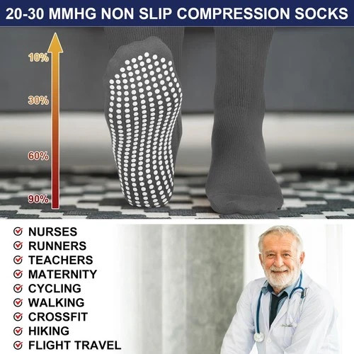 3 Pair Non Slip Compression Socks for Women Men 20-30 Mmhg Anti Skid Graduate…