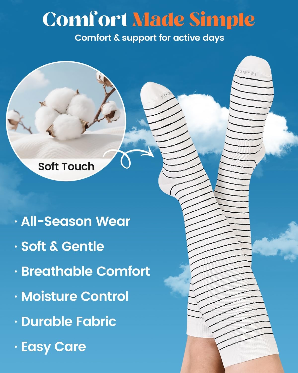 Cotton Compression Socks for Women Men 20-30 mmHg Knee High Cute Support Sock…