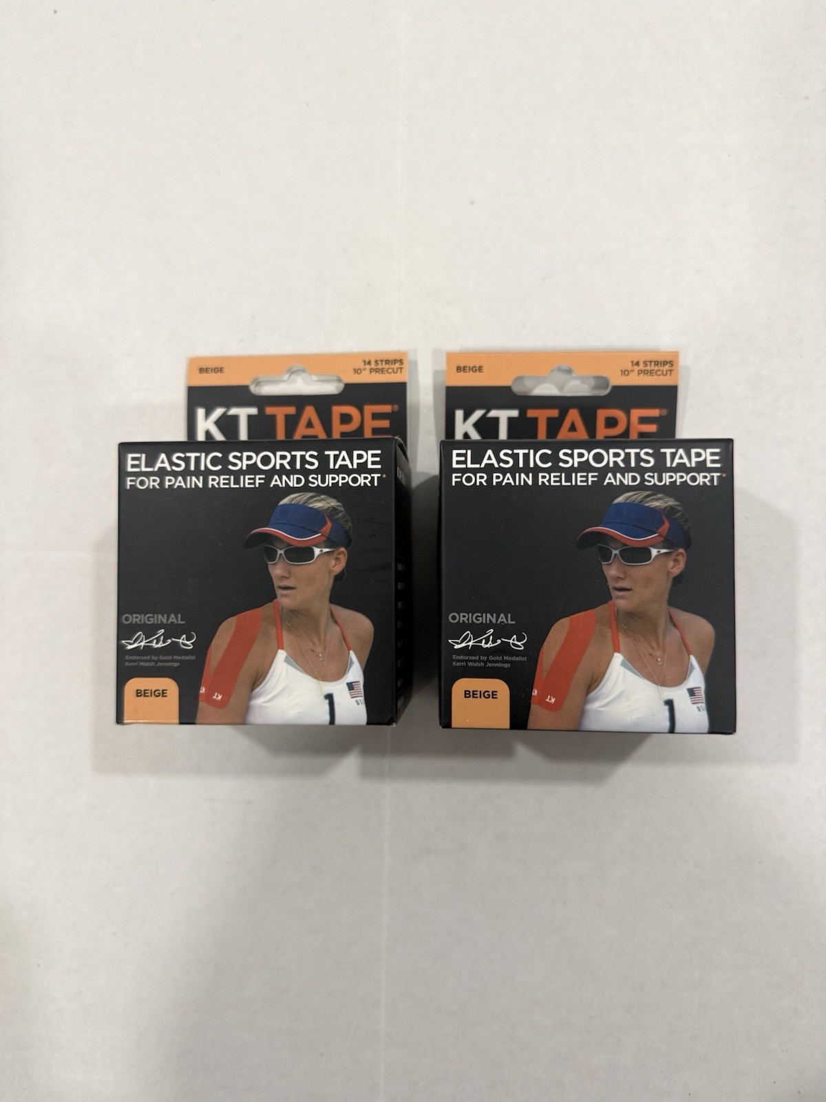 2 New KT Kinesiology Therapeutic Elastic Sports Tape Beige 14 10″ Strips X2