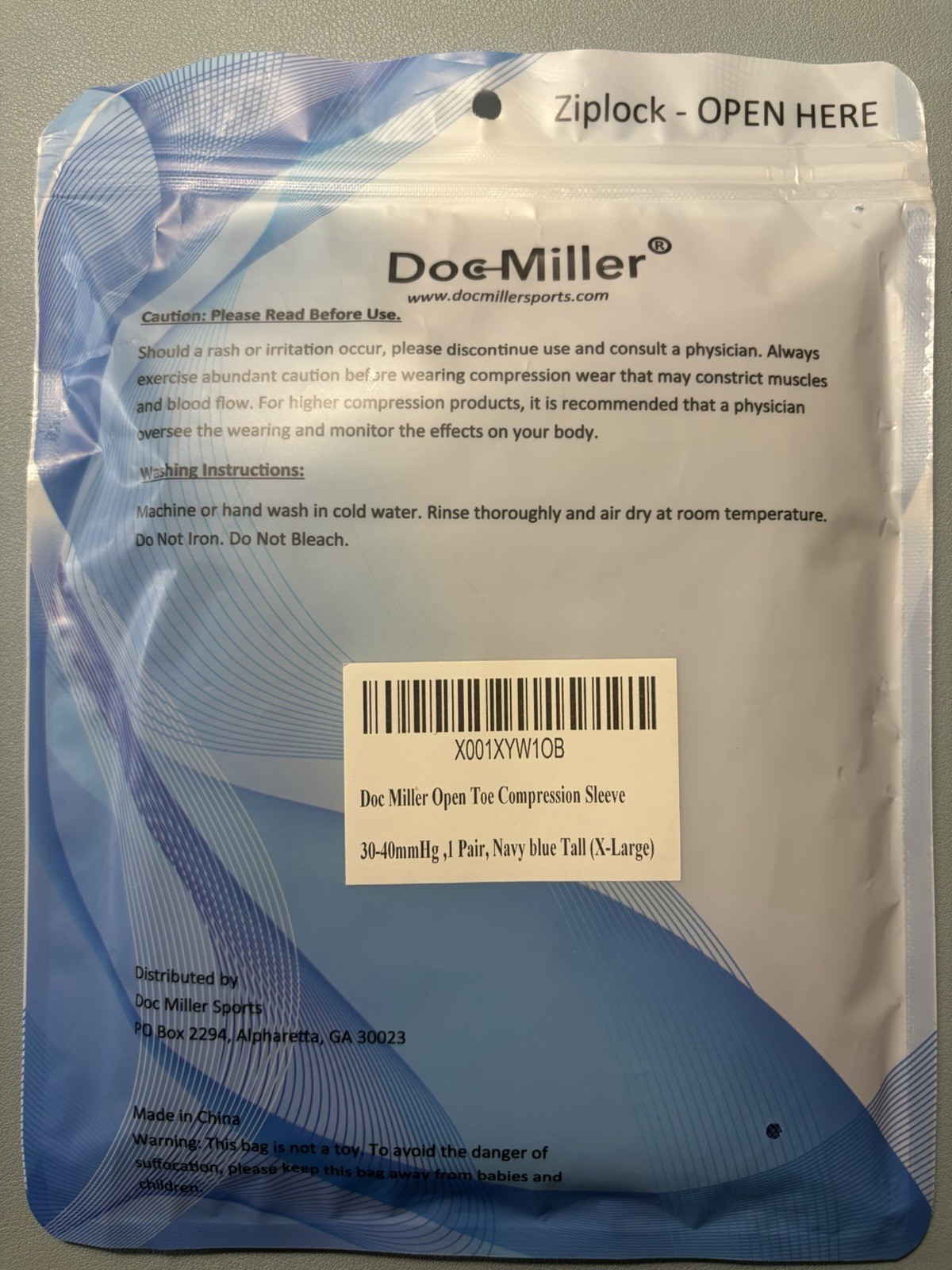 Doc Miller Open Toe Compression Sleeve Stockings 30-40 mmHg XL Tall Navy Blue