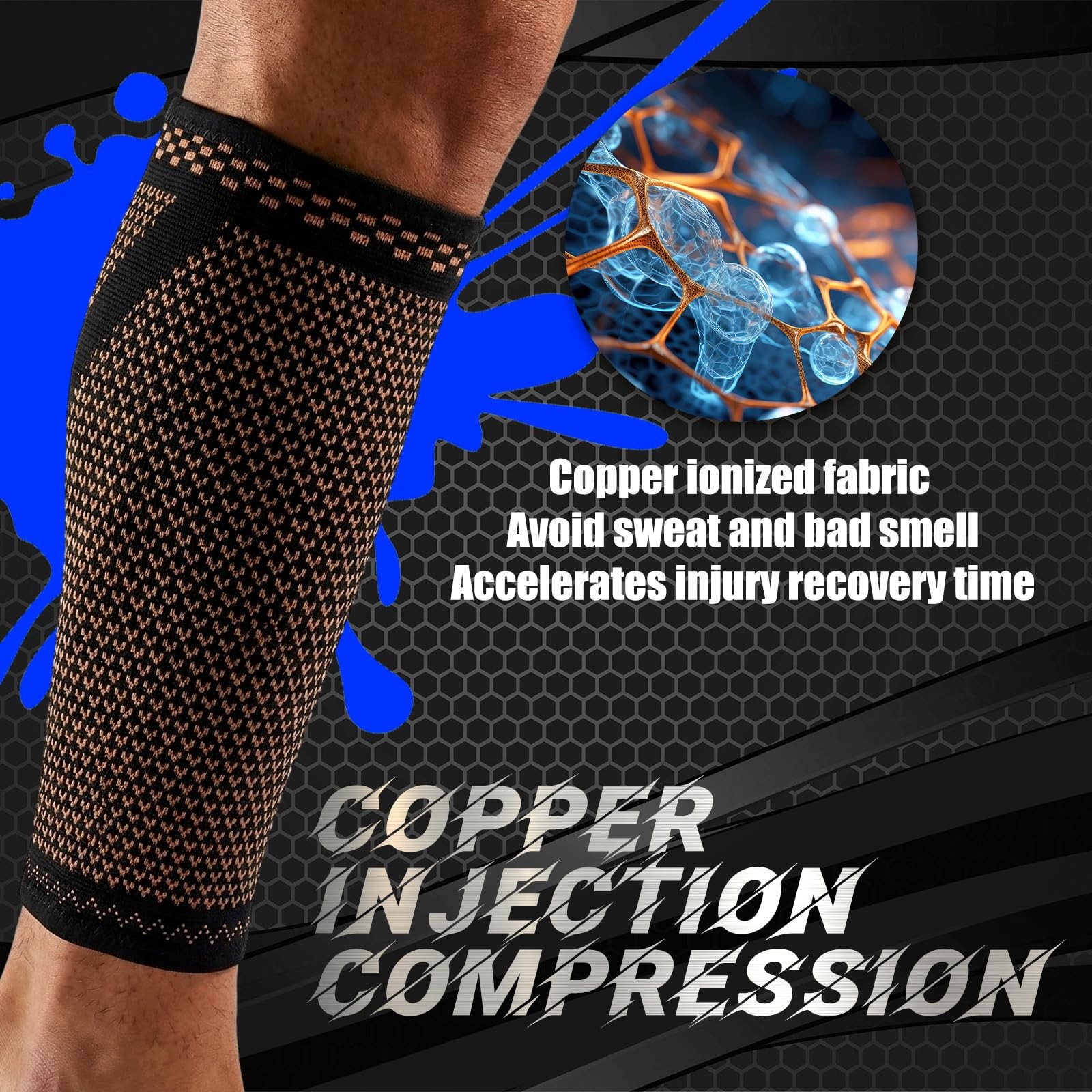 Funnysoft 4 Pairs Copper Calf leg circumference of 15.35 to 17.72 inch, Black