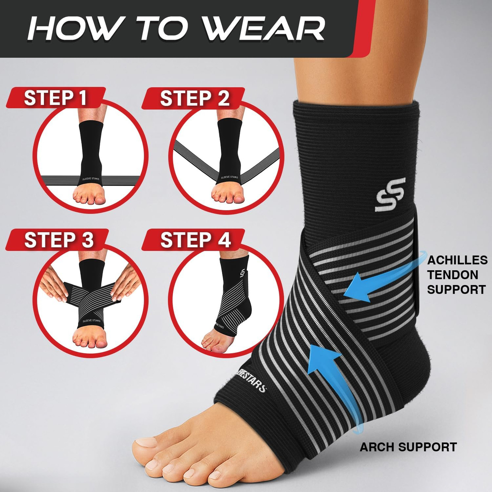 Ankle Brace Sleeve with Removable Strap for Women Men Sprain Support Compression