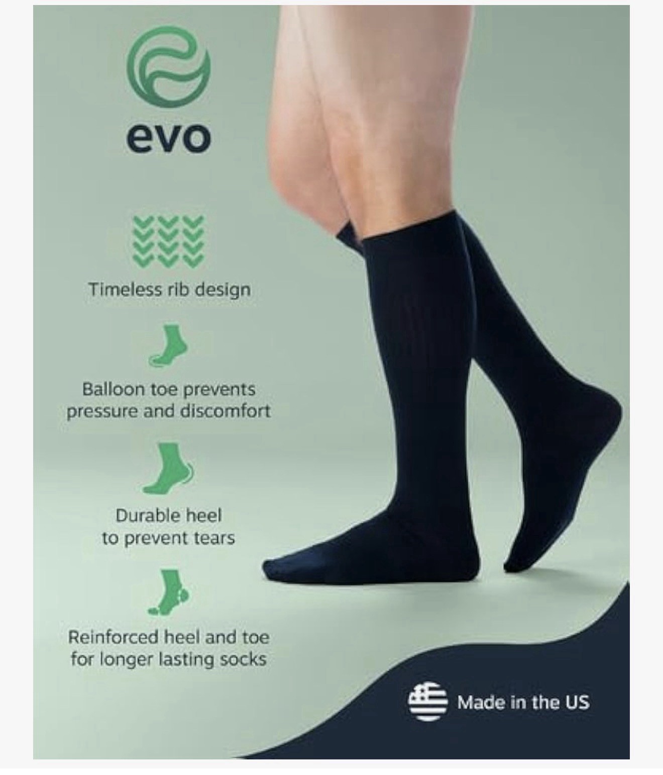 Mens USA Made Knee High 8-15 mmHg Graduated Compression Socks Mild Pressure XL