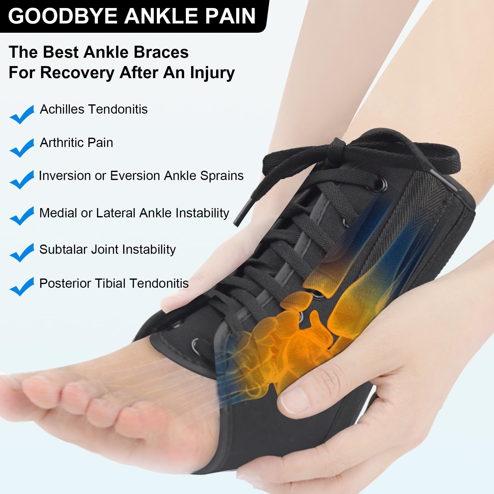 AIDY-PRO Lace Up Ankle Brace with Metal Side Stabilizers, Large, Black