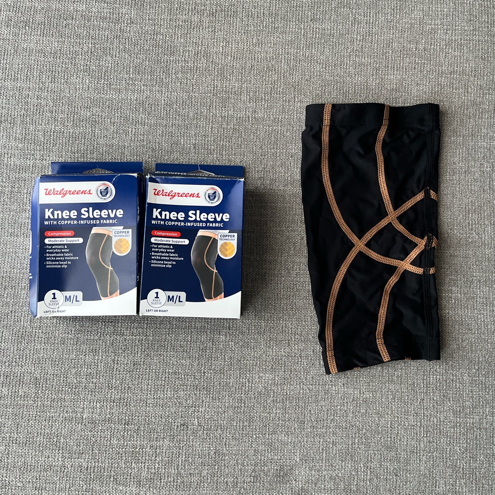 2 x Compression Knee Sleeve Copper Infused Size M/L Brand New Walgreens Brand