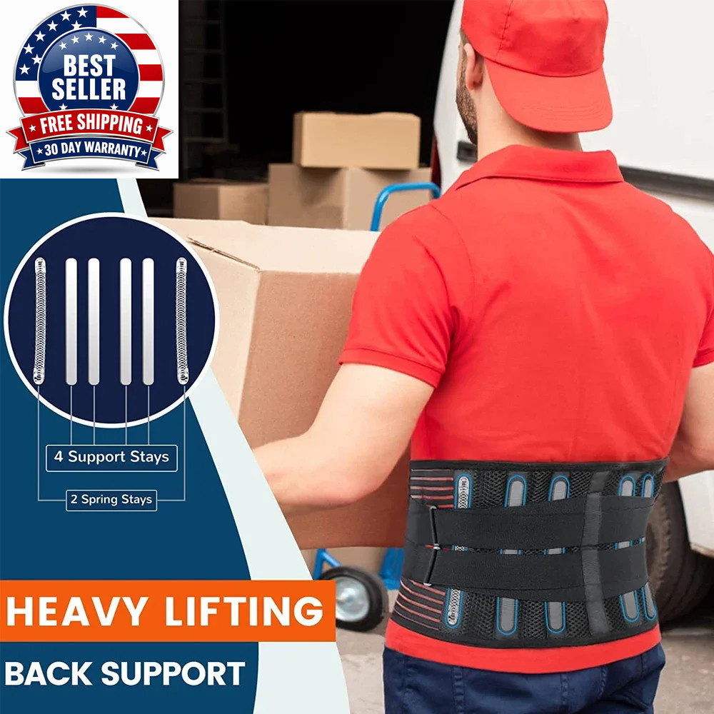 Lower Back Brace with 6 Stays Anti-Skid Orthopedic Lumbar Support with Pad Breat