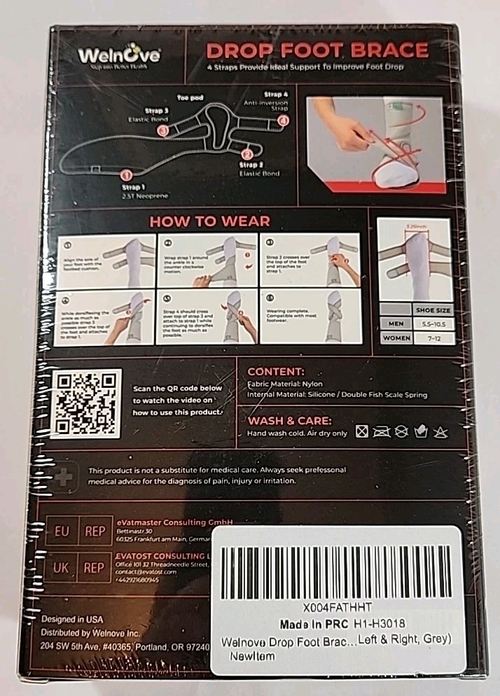 Single Left Drop Foot Brace w Arch Support AFO Ankle Walking 5.5-10.5M 7-12W NIB