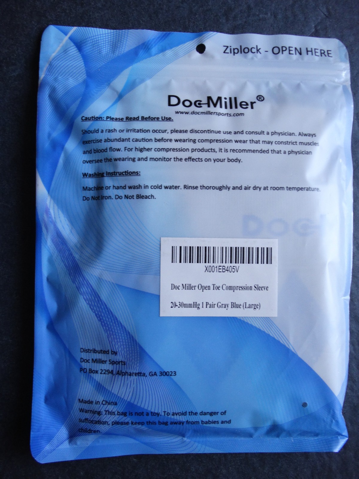 Doc Miller Open Toe Compression Socks 20-30 mmHg Varicose Veins Grey/Blue Large