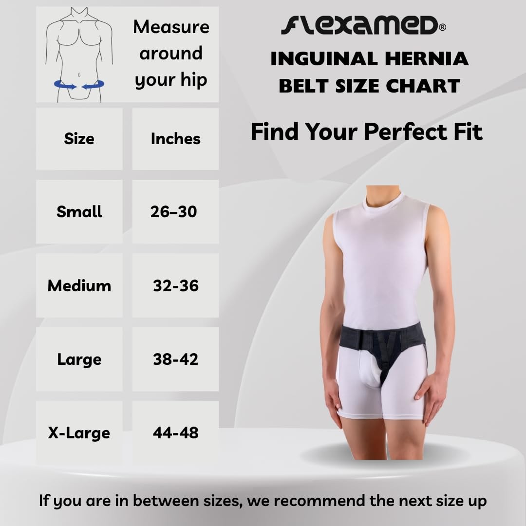FlexaMed Double Inguinal Hernia Truss Belt Support Pads Black Medium