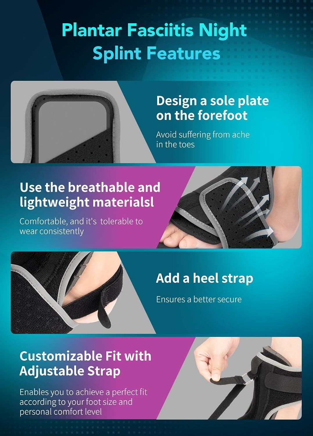 Plantar Fasciitis Night Splint with Massage Ball for Plantar Fasciitis Relief, C