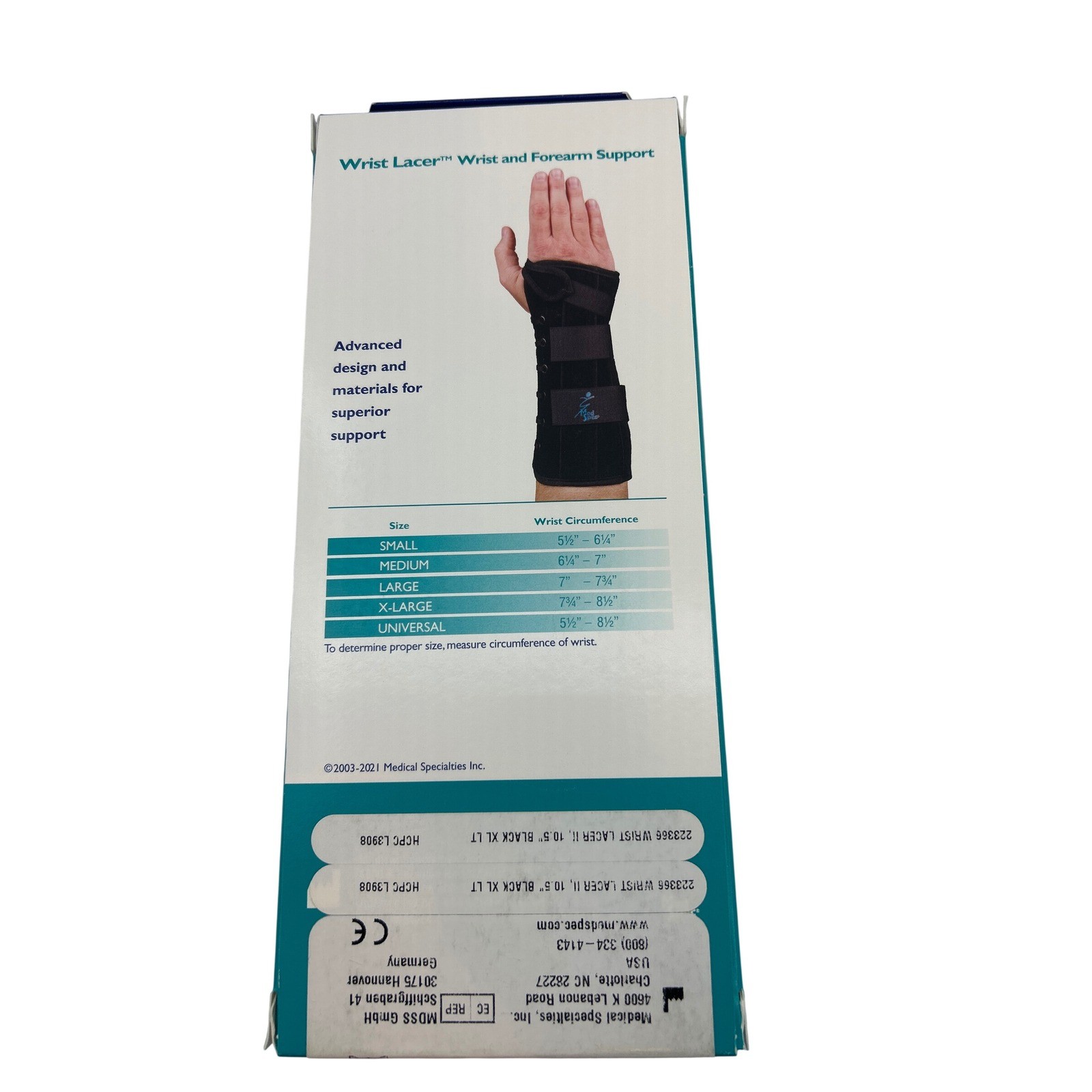Med Spec Wrist Lacer II 10.5″ Black XL Right Hand Wrist Forearm Support 223366