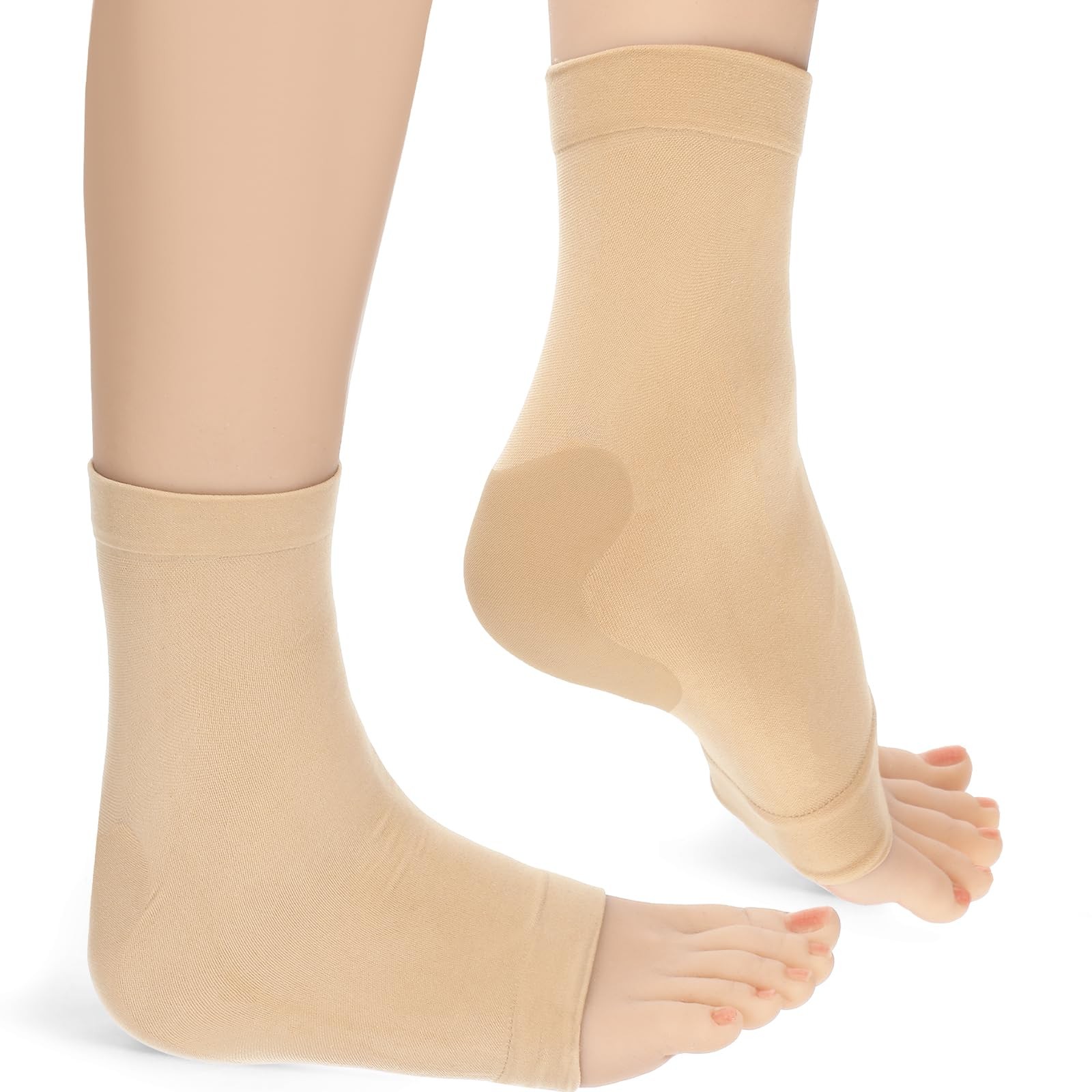 2 PCS Achilles Tendon Heel Protector Ankle Support Sock Open Toe skin color