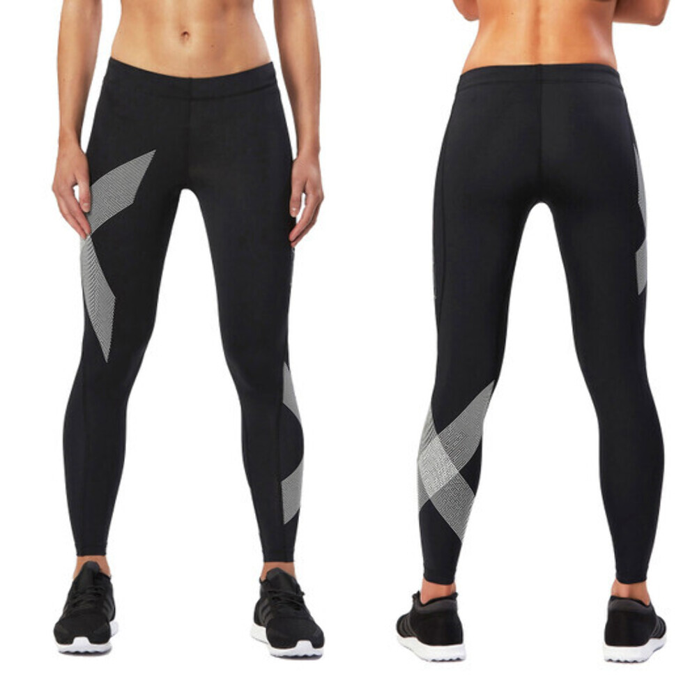 GREAT SAVINGS || 2XU Womens Striped Compression Tights (Black/Striped White)
