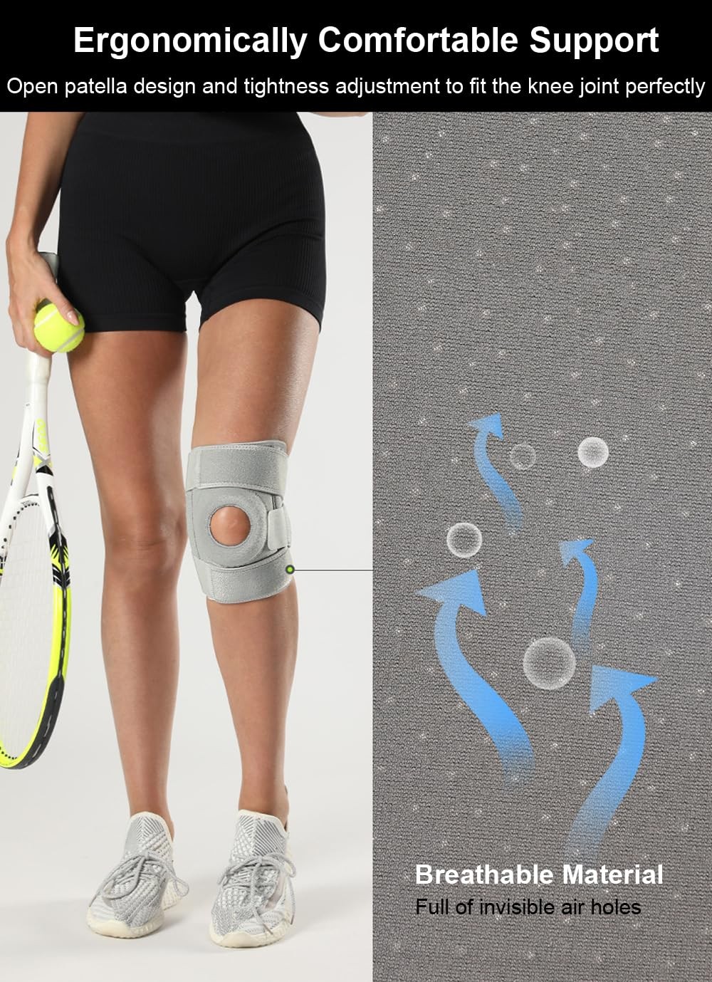 Black Knee Brace Compression Sleeve Patellar Tendon Support Meniscus Tear Pain