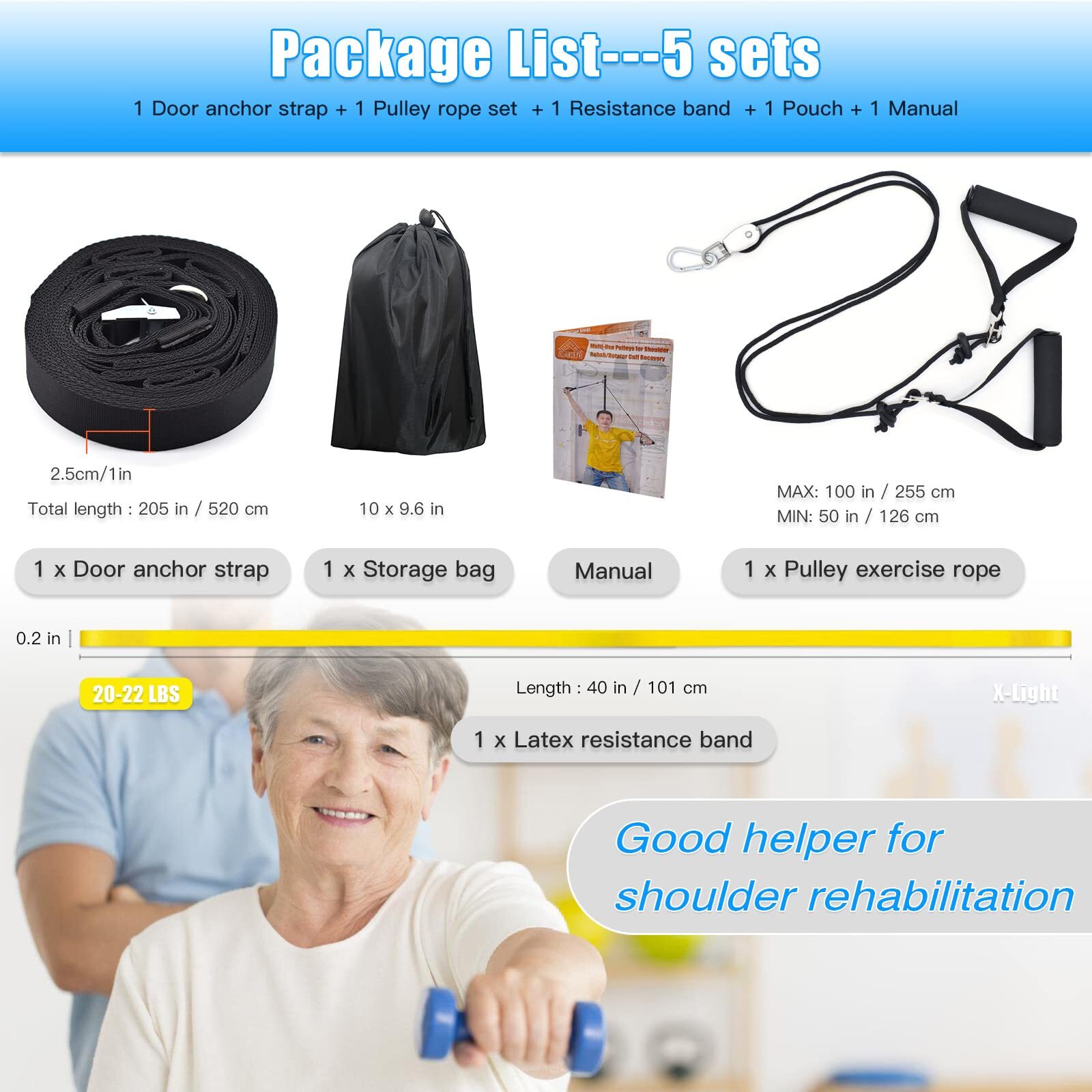 Shoulder Rehab Pulley System with Foam Handles│Arm Pulley with Muti-Anchor Do…