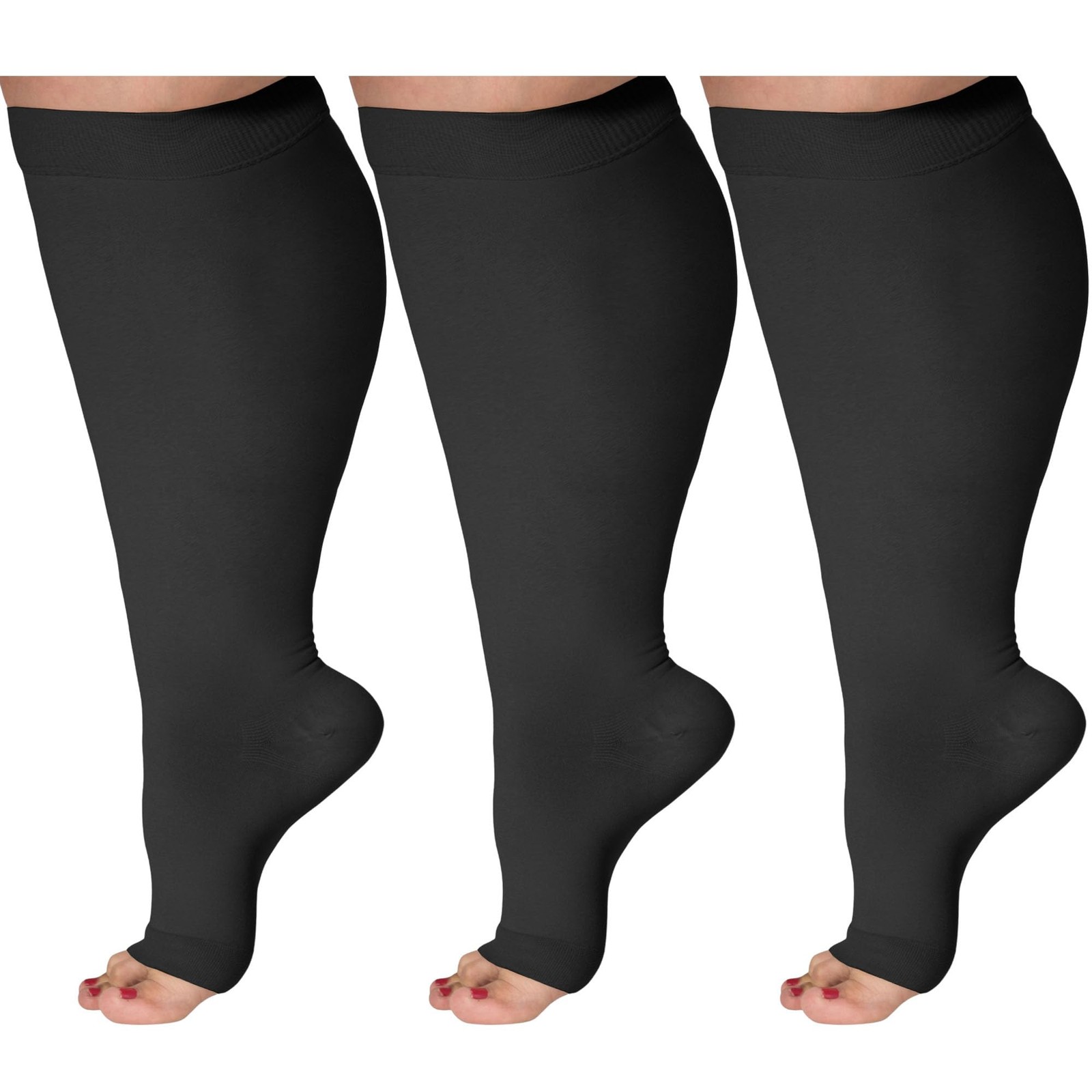 (3 Pairs) Toeless Wide Calf Compression Socks for Women and Men 15-20mmHg – P…