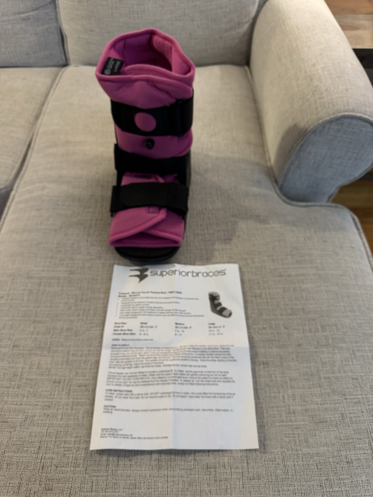 Superior Braces Low Top Air Fracture Boot Pink Liner Large Advanced Ortho