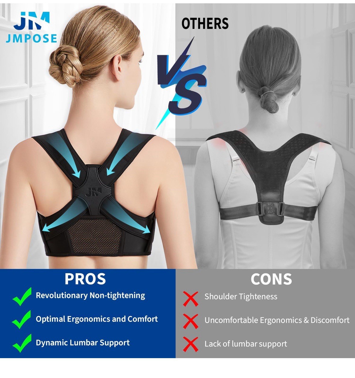 JMPose Posture Corrector Adjustable Upper Back Brace Women Small