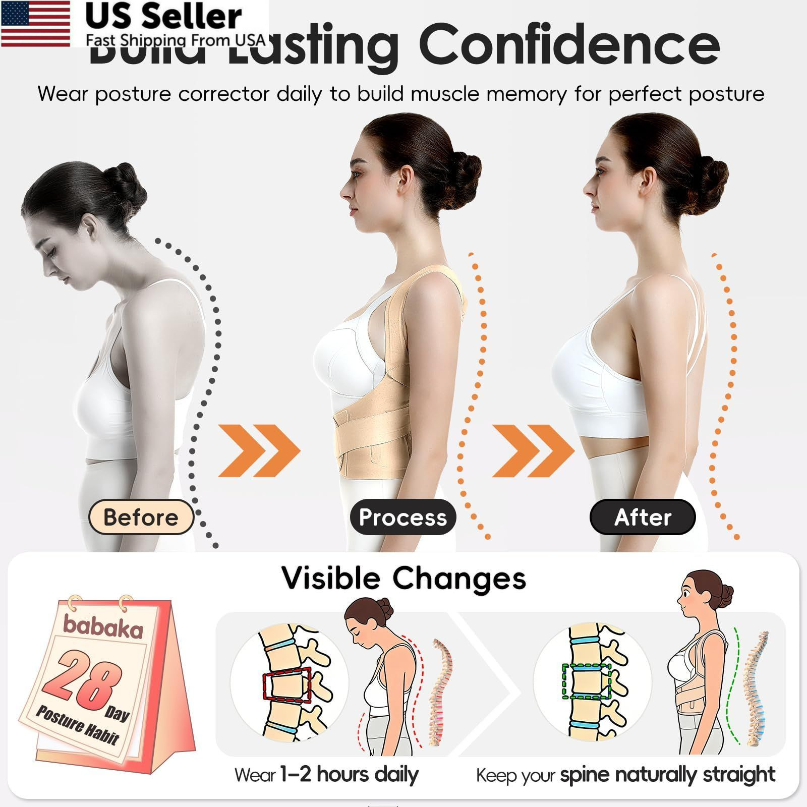 babaka Posture Corrector for Women, Invisible Lightweight Small, Beige