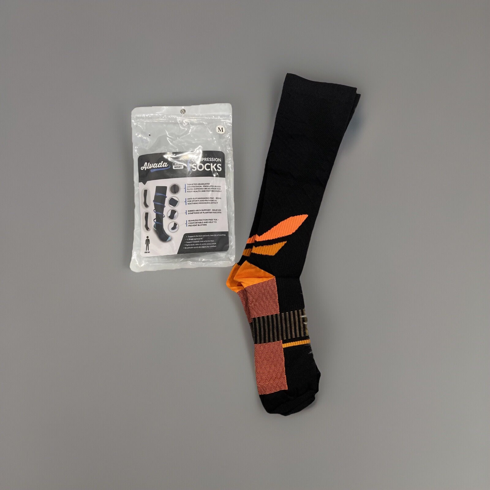 Compression Socks Marathon Orange and Black Boom Knee High Medium