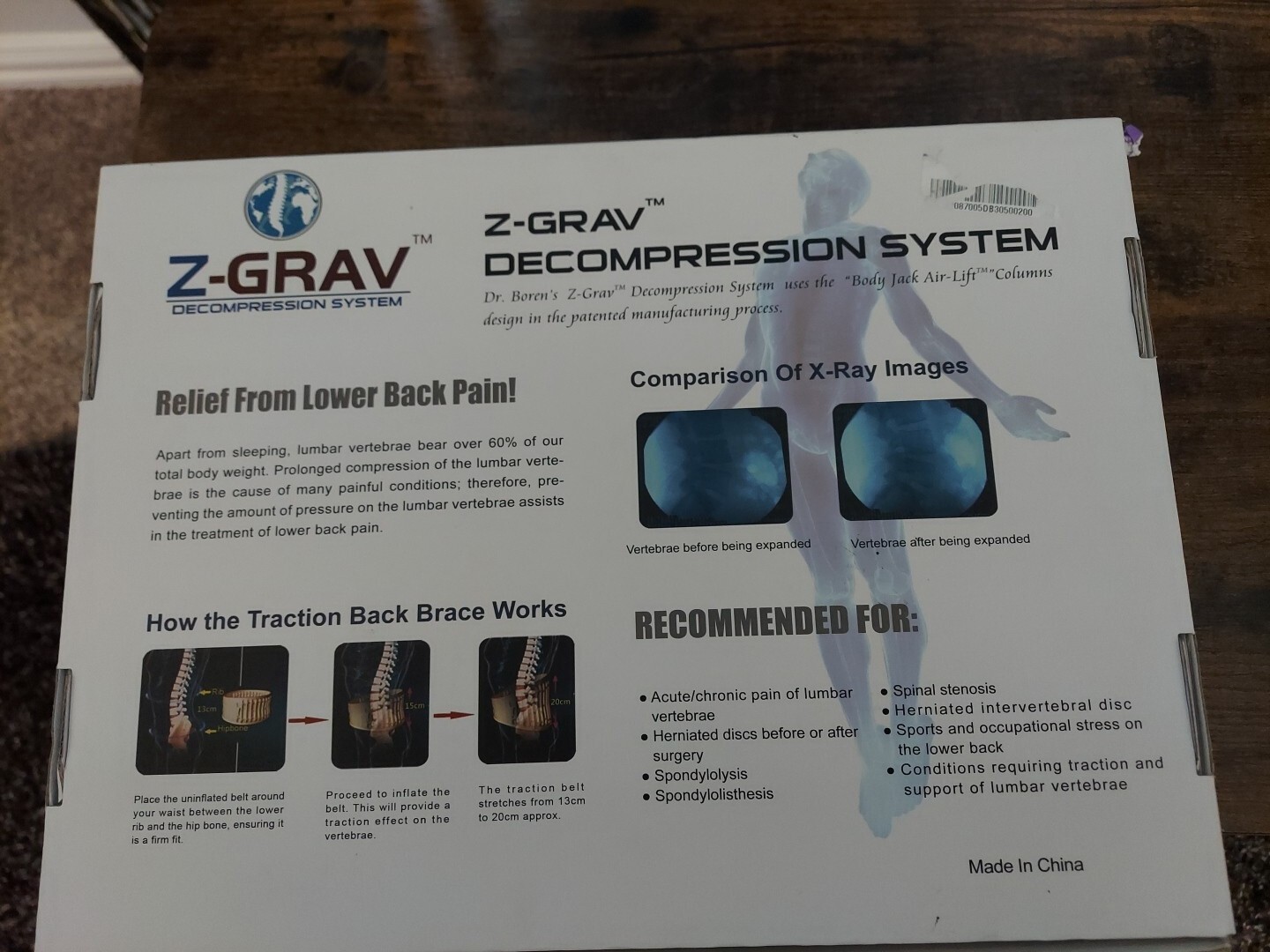 Z-Grav Spinal Decompression System Size LG Lumbar Belt Back Pain Relief 36-40”