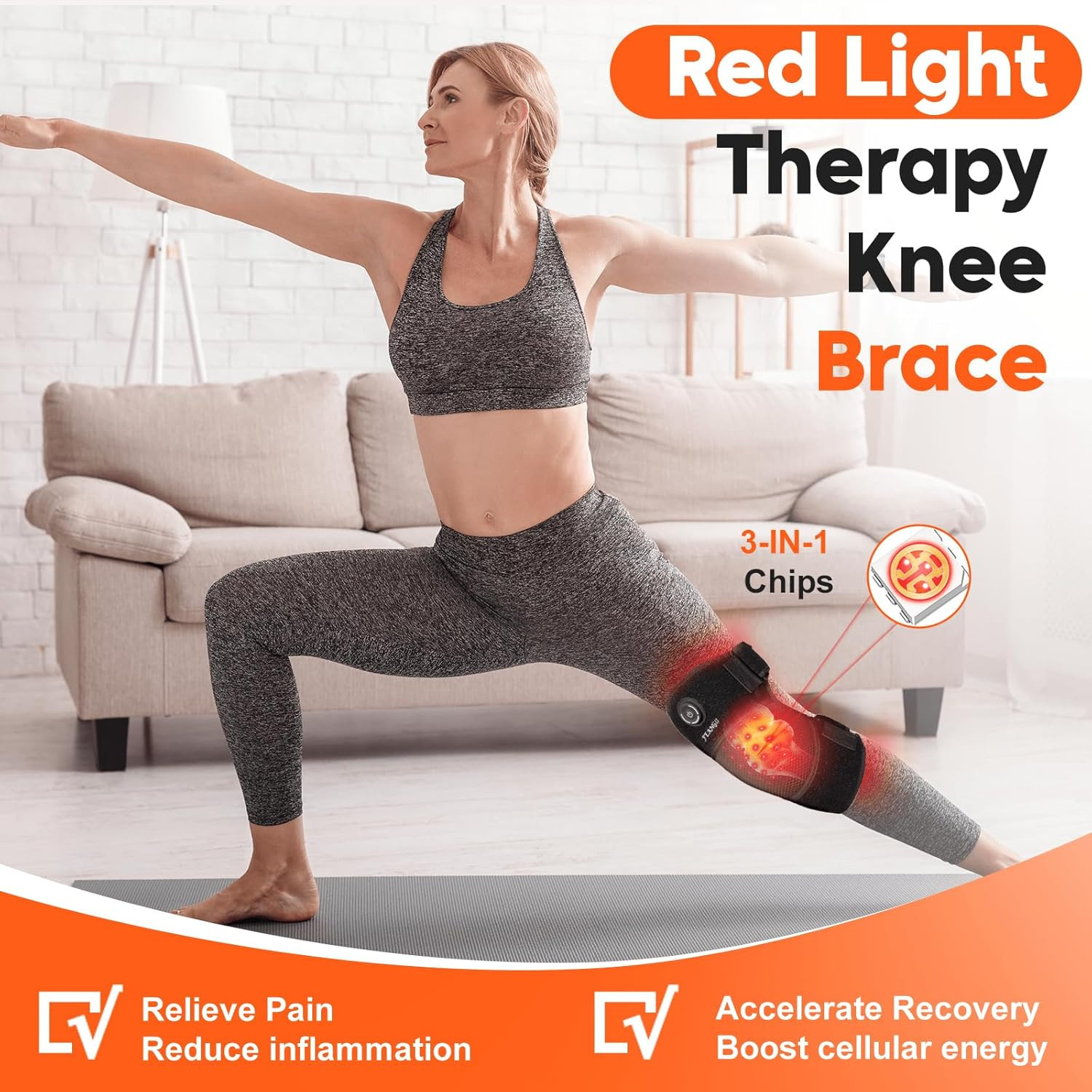 Red Light Therapy for Knee, Heated Knee Brace for Pain Relief, Cordless Infrared