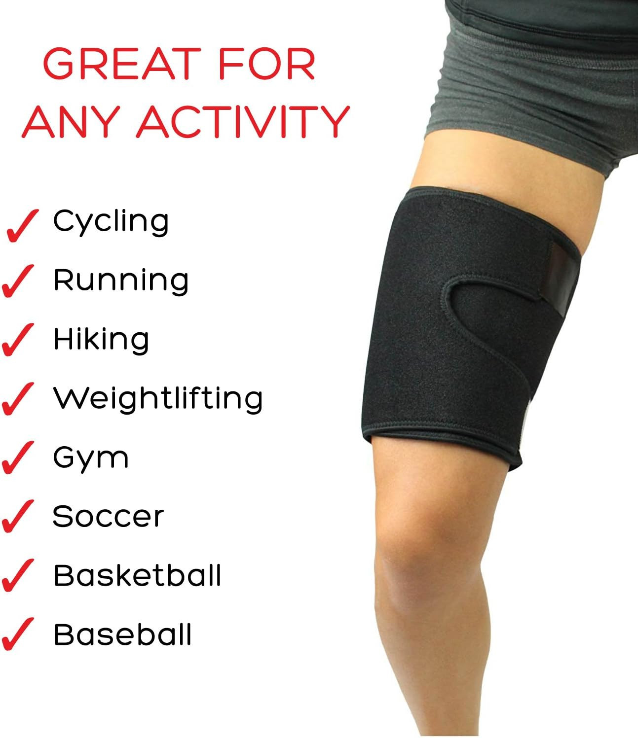 Adjustable Thigh Brace Support, Quadriceps Support and Thigh Wraps for Men and W