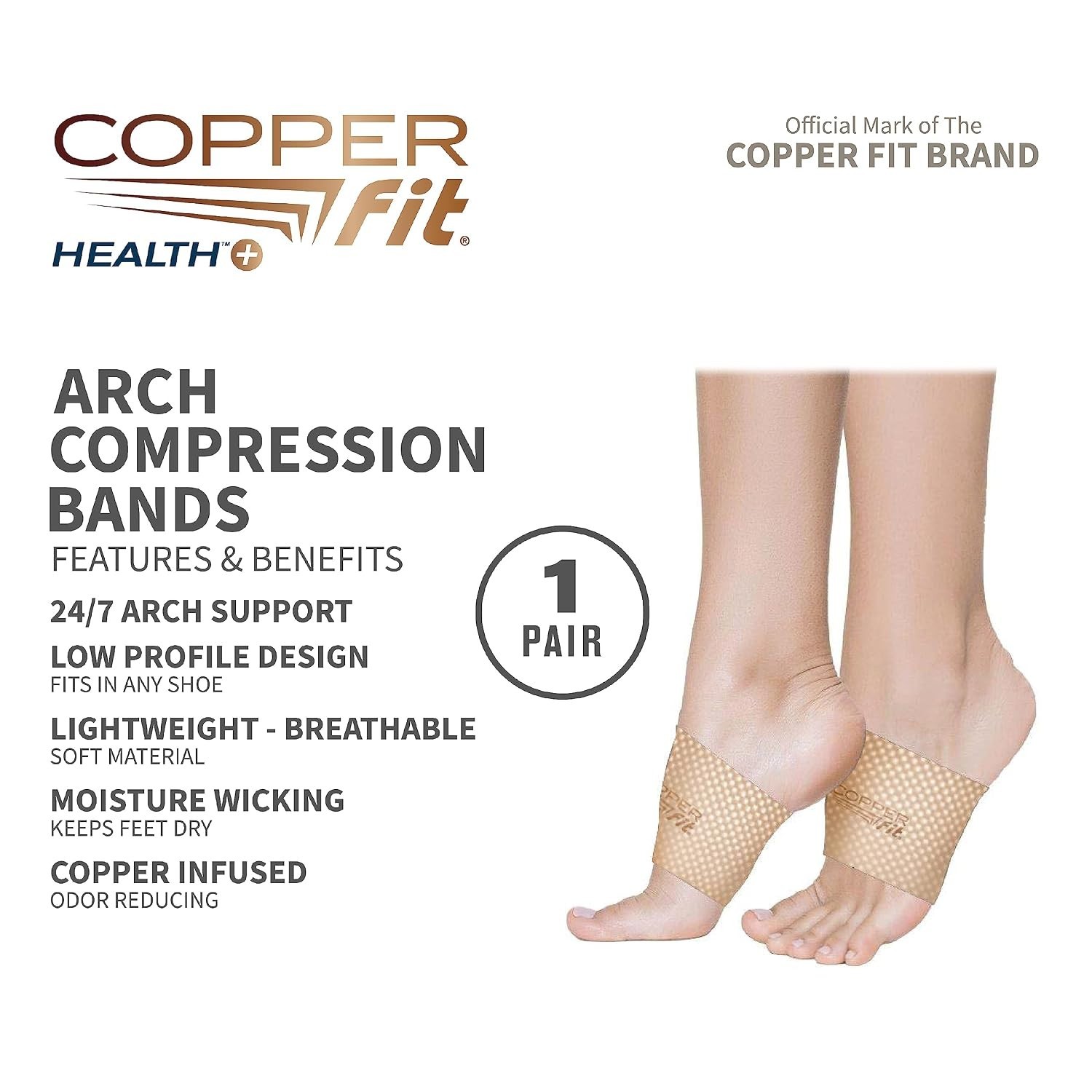 Health Unisex Arch Compression Bands, Beige