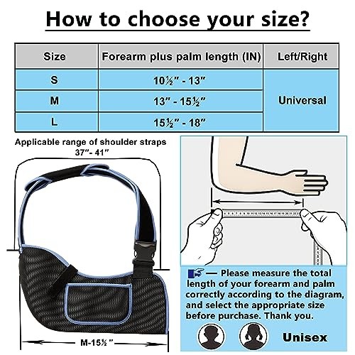 Arm Sling Shoulder Immobilizer Brace – Rotator Cuff Support – Medium Black