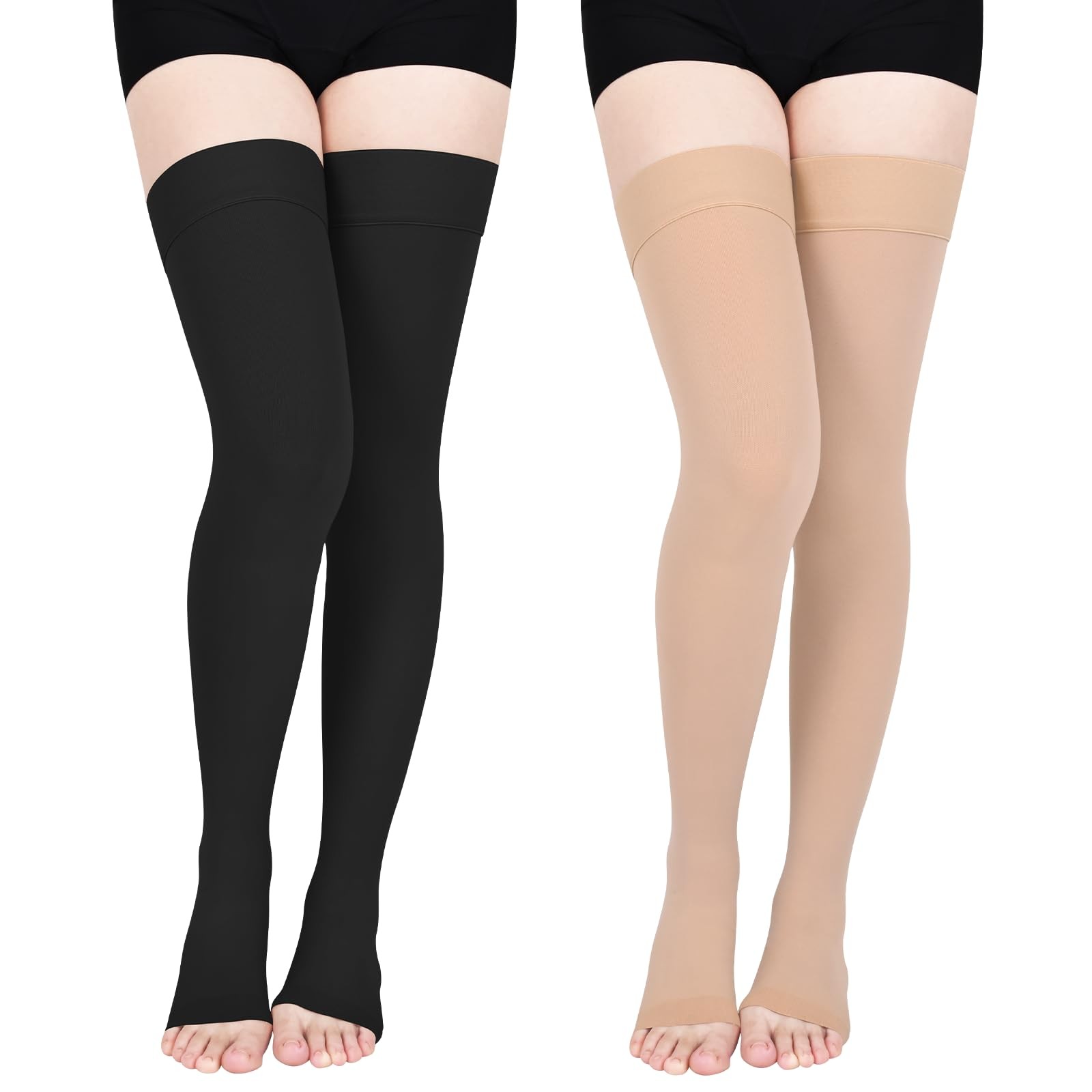 2Pair 20-30mmHg Compression Stockings for Women, Open-Toe Thigh High Compress…